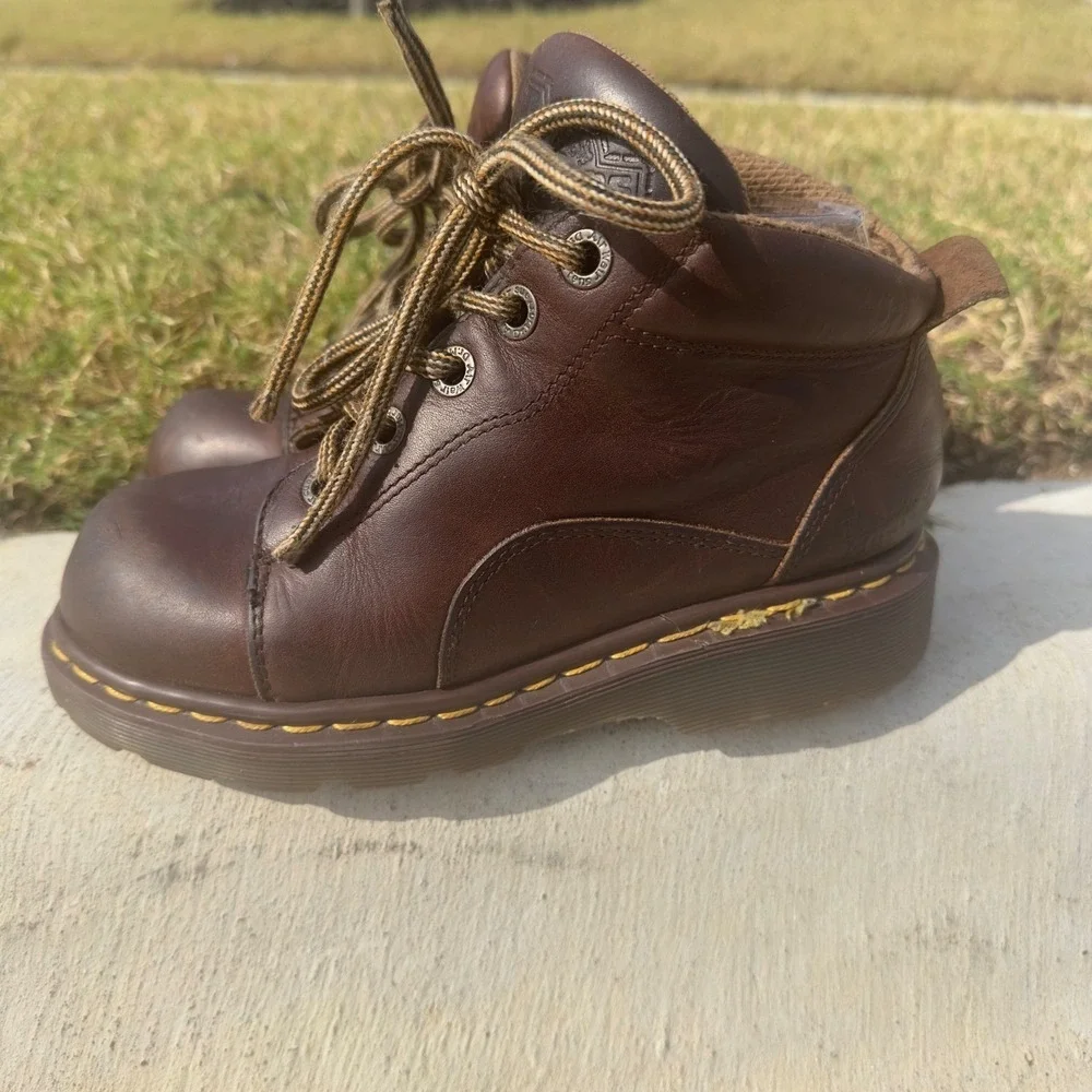 Dr Martens Boots Kid UK2/US3 Brown Leather Grunge Y2K 90s Chunky Made in England